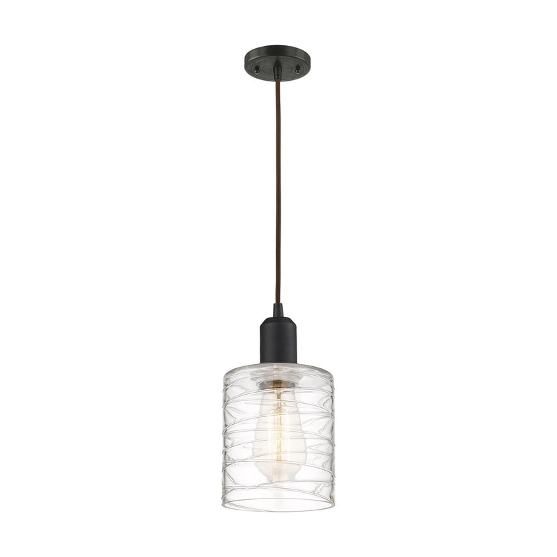 Innovations Cobbleskill 5in 1-Light Mini Pendant | Industrial Oil Rubbed Bronze Steel and Deco Swirl Glass | Kitchen Island & | Model 900-1P-OB-G1113