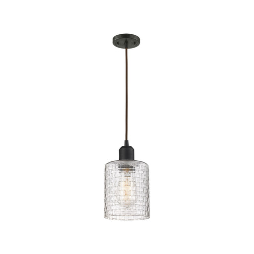 Innovations Cobbleskill 5in 1-Light Mini Pendant | Industrial Oil Rubbed Bronze Steel and Clear Basket Weave Glass | Kitchen | Model 900-1P-OB-G112C-5CL