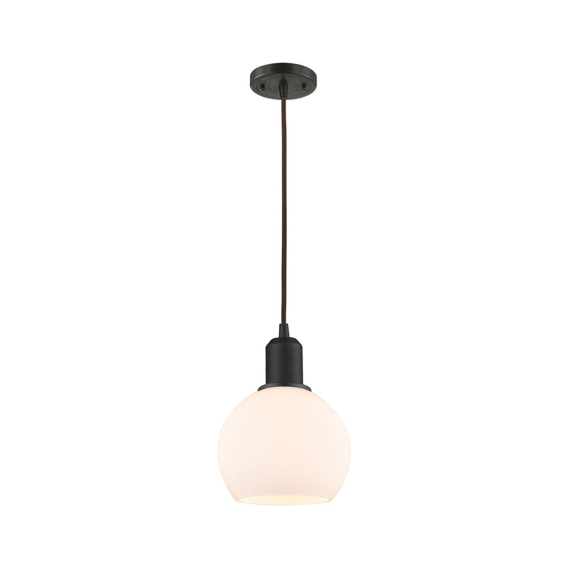 Innovations Athens 6in 1-Light Mini Pendant | Industrial Oil Rubbed Bronze Steel and Matte White Glass | Kitchen Island | Model 900-1P-OB-G121-6