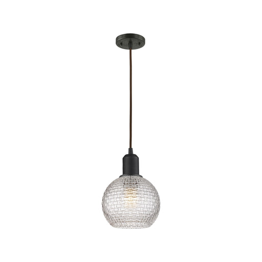 Innovations Athens 6in 1-Light Mini Pendant | Industrial Oil Rubbed Bronze Steel and Clear Basket Weave Glass | Kitchen Island | Model 900-1P-OB-G122C-6CL