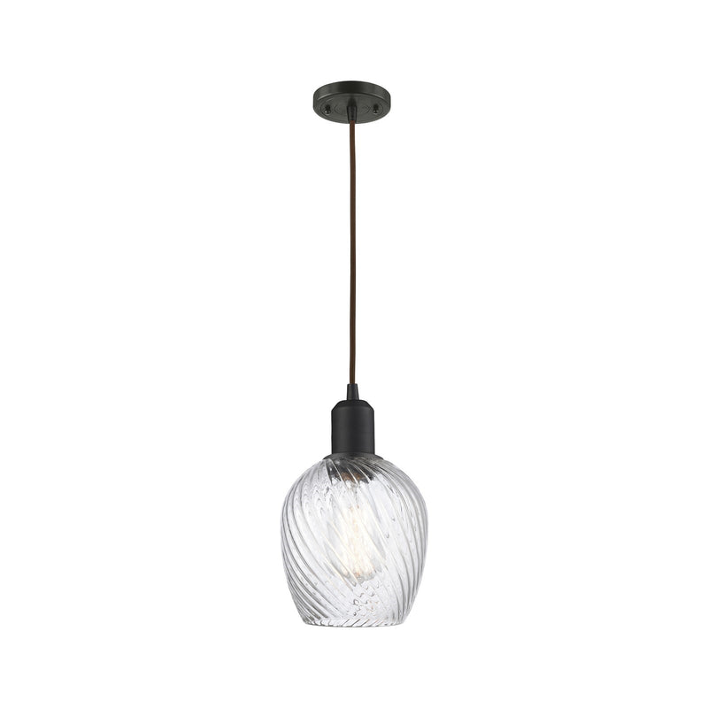 Innovations Salina 6in 1-Light Mini Pendant | Industrial Oil Rubbed Bronze Steel and Clear Spiral Fluted Glass | Kitchen Island & | Model 900-1P-OB-G292