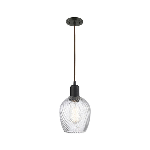 Innovations Salina 6in 1-Light Mini Pendant | Industrial Oil Rubbed Bronze Steel and Clear Spiral Fluted Glass | Kitchen Island & | Model 900-1P-OB-G292