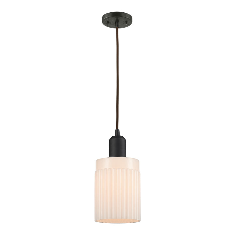 Innovations Hadley 1-Light 4.5in Mini Pendant | Industrial Oil Rubbed Bronze Steel and Matte White Ribbed Glass | Kitchen Island & | Model 900-1P-OB-G341