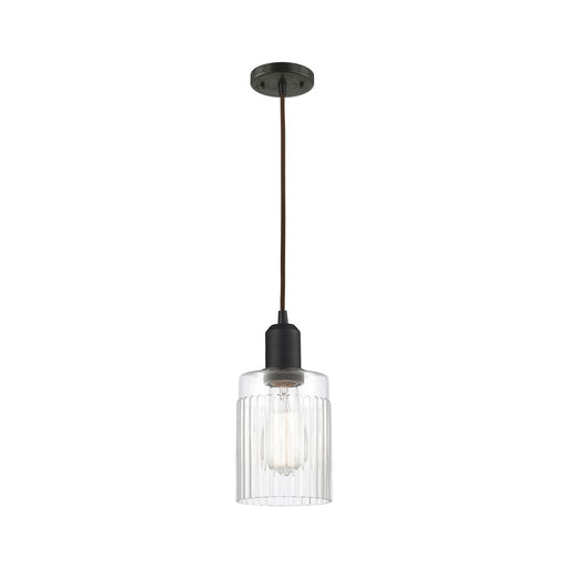 Innovations Hadley 4.5in 1-Light Mini Pendant | Industrial Oil Rubbed Bronze Steel and Clear Ribbed Glass | Kitchen Island & Dining | Model 900-1P-OB-G342