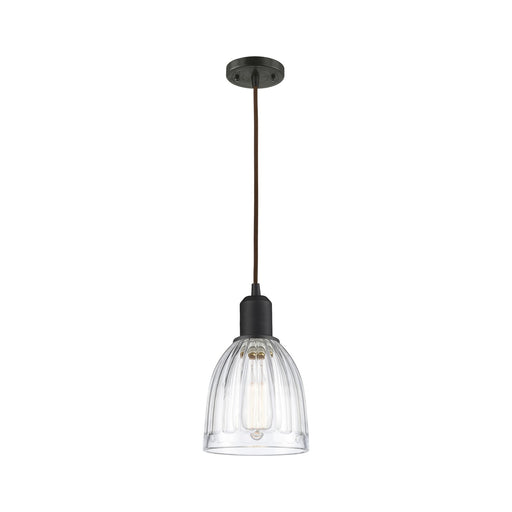Innovations Brookfield 6in 1-Light Mini Pendant | Industrial Oil Rubbed Bronze and Clear Ribbed Glass | Kitchen Island | Model 900-1P-OB-G442