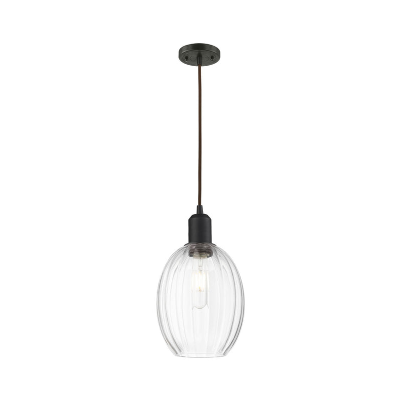 Innovations Preston Bulb 6.25in 1-Light Mini Pendant | Industrial Oil Rubbed Bronze Steel and Clear Glass | Kitchen Island & | Model 900-1P-OB-G459-6CL