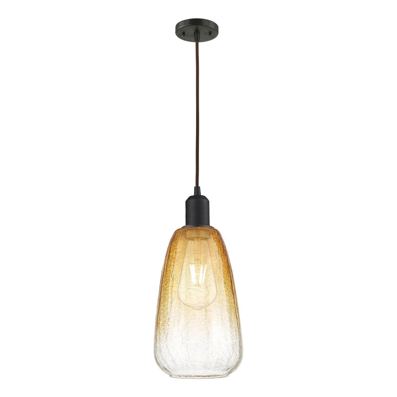 Innovations Brookhaven Almond 6in 1-Light Mini Pendant | Industrial Oil Rubbed Bronze Steel and Amber Glass | Kitchen Island & | Model 900-1P-OB-G480-6AM