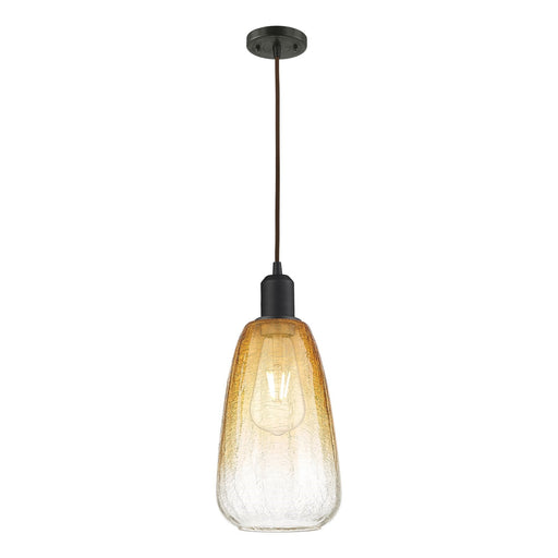 Innovations Brookhaven Almond 6in 1-Light Mini Pendant | Industrial Oil Rubbed Bronze Steel and Amber Glass | Kitchen Island & | Model 900-1P-OB-G480-6AM