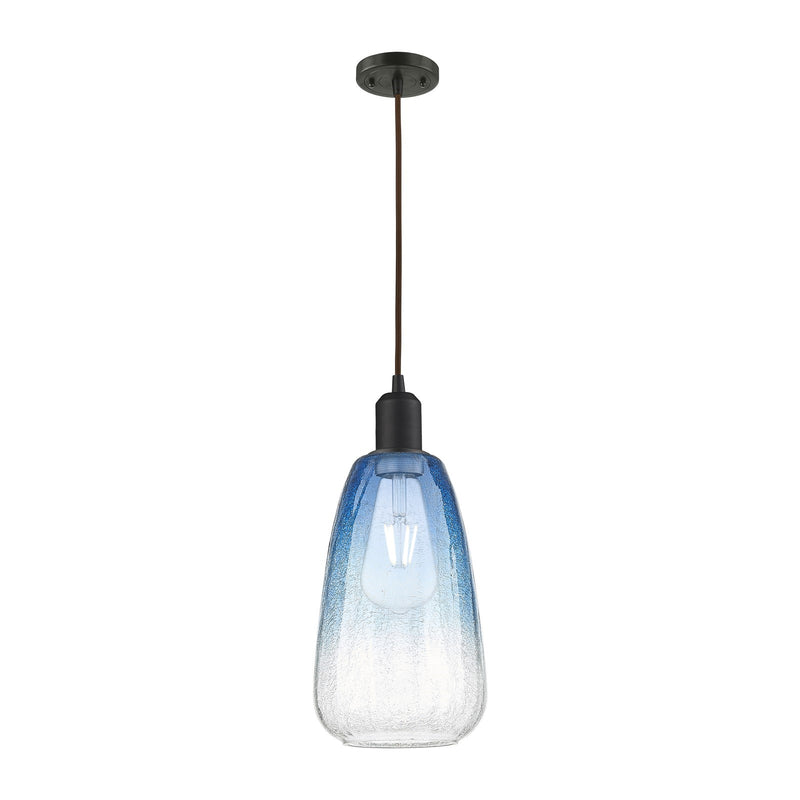Innovations Brookhaven Almond 6in 1-Light Mini Pendant | Industrial Oil Rubbed Bronze Steel and Sapphire Blue Glass | Kitchen | Model 900-1P-OB-G480-6SB