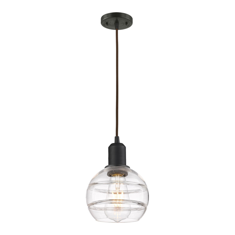 Innovations Rochester 6in 1-Light Mini Pendant | Industrial Oil Rubbed Bronze Steel and Clear Glass | Kitchen Island & Dining | Model 900-1P-OB-G556-6CL