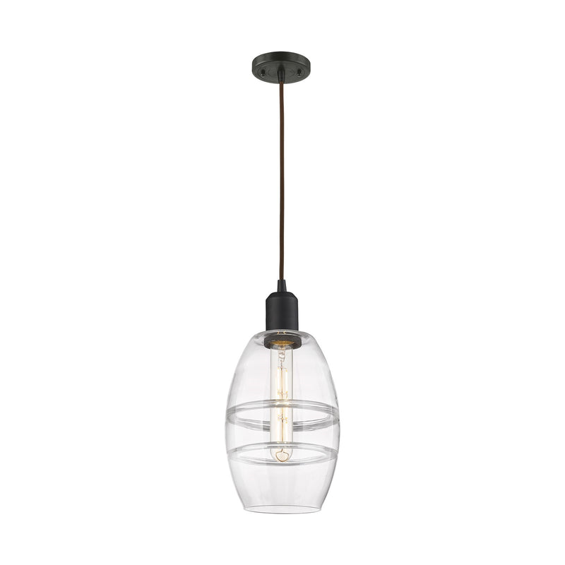 Innovations Vaz 6in 1-Light Mini Pendant | Industrial Oil Rubbed Bronze Steel and Clear Glass | Kitchen Island & Dining Room | Model 900-1P-OB-G557-6CL