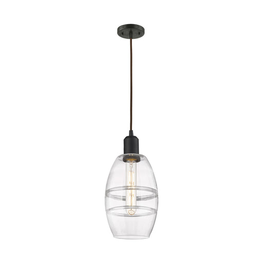 Innovations Vaz 6in 1-Light Mini Pendant | Industrial Oil Rubbed Bronze Steel and Clear Glass | Kitchen Island & Dining Room | Model 900-1P-OB-G557-6CL