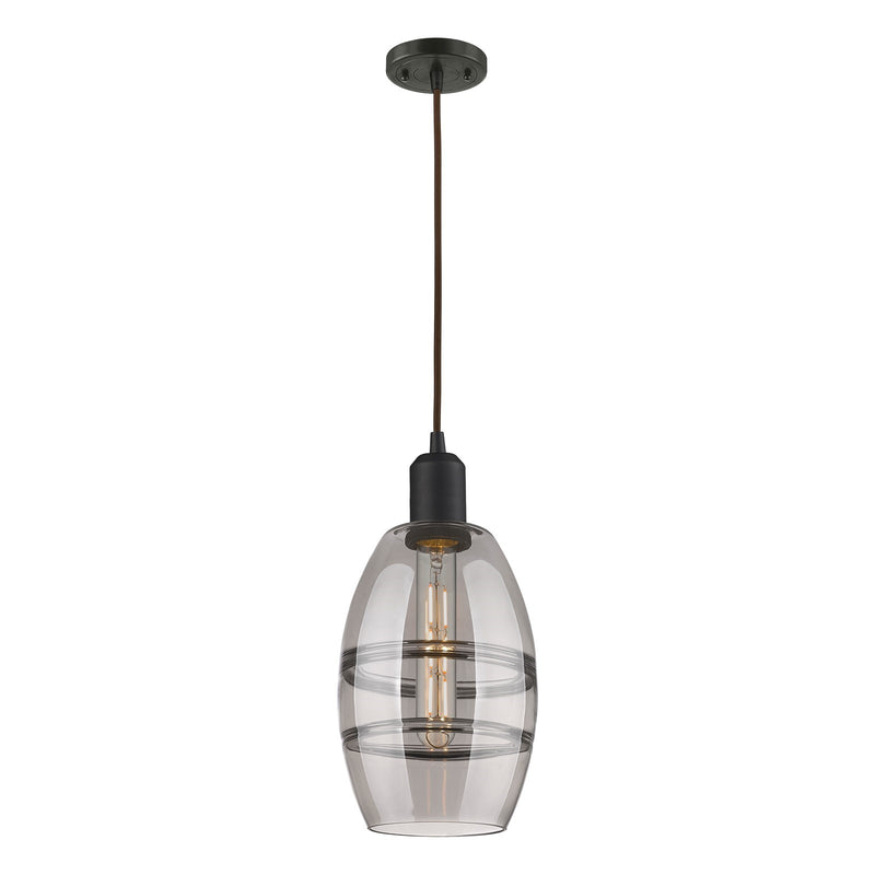 Innovations Vaz 6in 1-Light Mini Pendant | Industrial Oil Rubbed Bronze Steel and Light Smoke Glass | Kitchen Island & Dining | Model 900-1P-OB-G557-6SM
