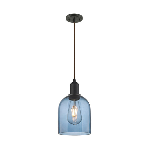 Innovations Bella 6in 1-Light Mini Pendant | Industrial Oil Rubbed Bronze Steel and Blue Glass | Kitchen Island & Dining Room | Model 900-1P-OB-G558-6BL