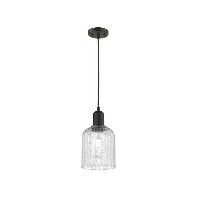Innovations Bridal Veil 5in 1-Light Mini Pendant | Industrial Oil Rubbed Bronze Steel and Seedy Glass | Kitchen Island | Model 900-1P-OB-G559-5SDY