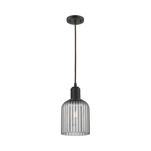 Innovations Bridal Veil 5in 1-Light Mini Pendant | Industrial Oil Rubbed Bronze Steel and Light Smoke Ribbed Glass | Kitchen | Model 900-1P-OB-G559-5SM