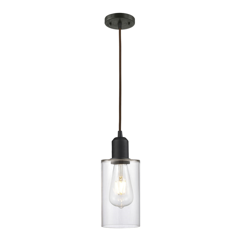Innovations Clymer 4in 1-Light Mini Pendant | Industrial Oil Rubbed Bronze Steel and Clear Glass | Kitchen Island | Model 900-1P-OB-G802
