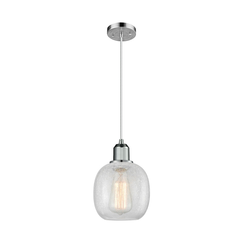 Innovations Belfast 6in 1-Light Mini Pendant | Industrial Polished Chrome Steel and Clear Crackle Glass | Kitchen Island & Dining | Model 900-1P-PC-G105