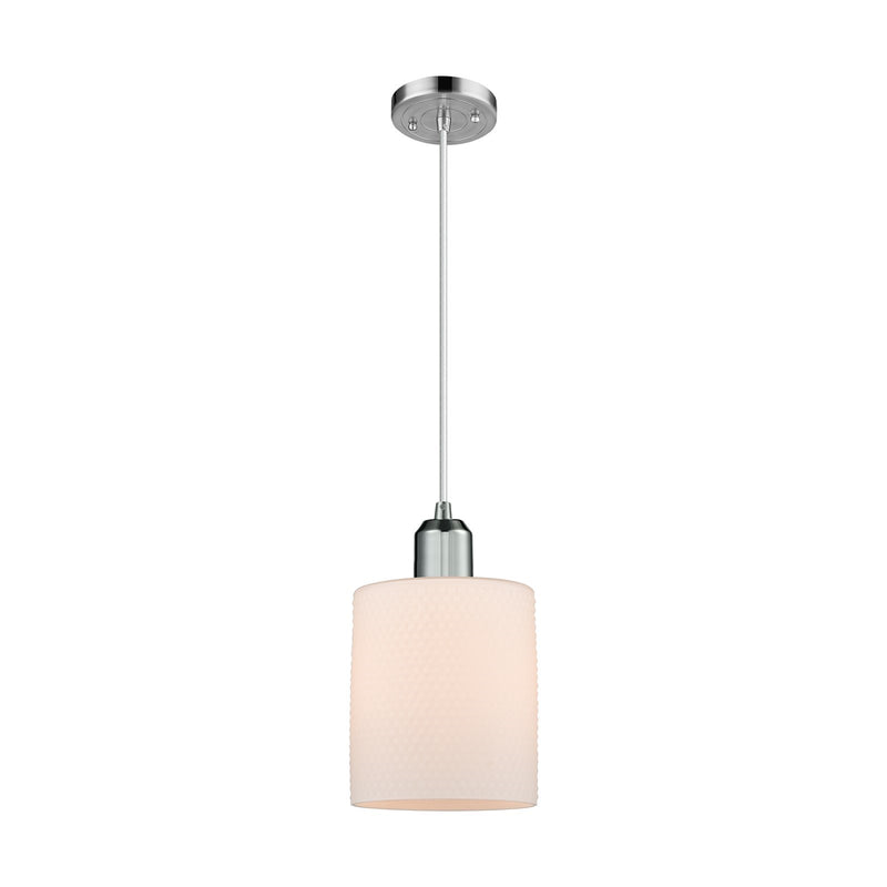 Innovations Cobbleskill 5in 1-Light Mini Pendant | Industrial Polished Chrome Steel and Matte White Glass | Kitchen Island & Dining | Model 900-1P-PC-G111
