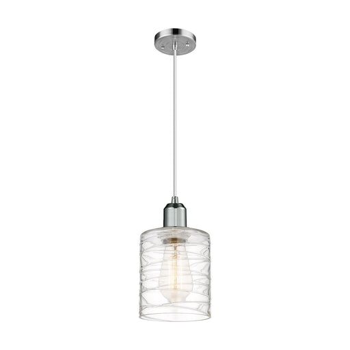 Innovations Cobbleskill 5in 1-Light Mini Pendant | Industrial Polished Chrome Steel and Clear Deco Swirl Glass | Kitchen Island & | Model 900-1P-PC-G1113