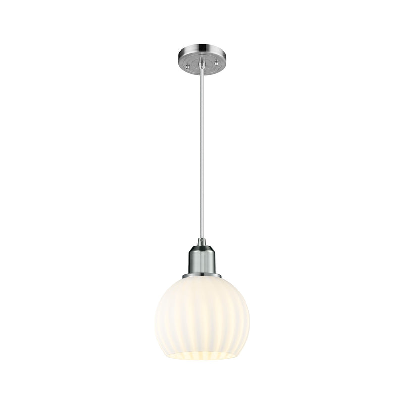 Innovations White Venetian 6in 1-Light Mini Pendant | Industrial Polished Chrome and White Venetian Glass | Kitchen Island & | Model 900-1P-PC-G1217-6WV