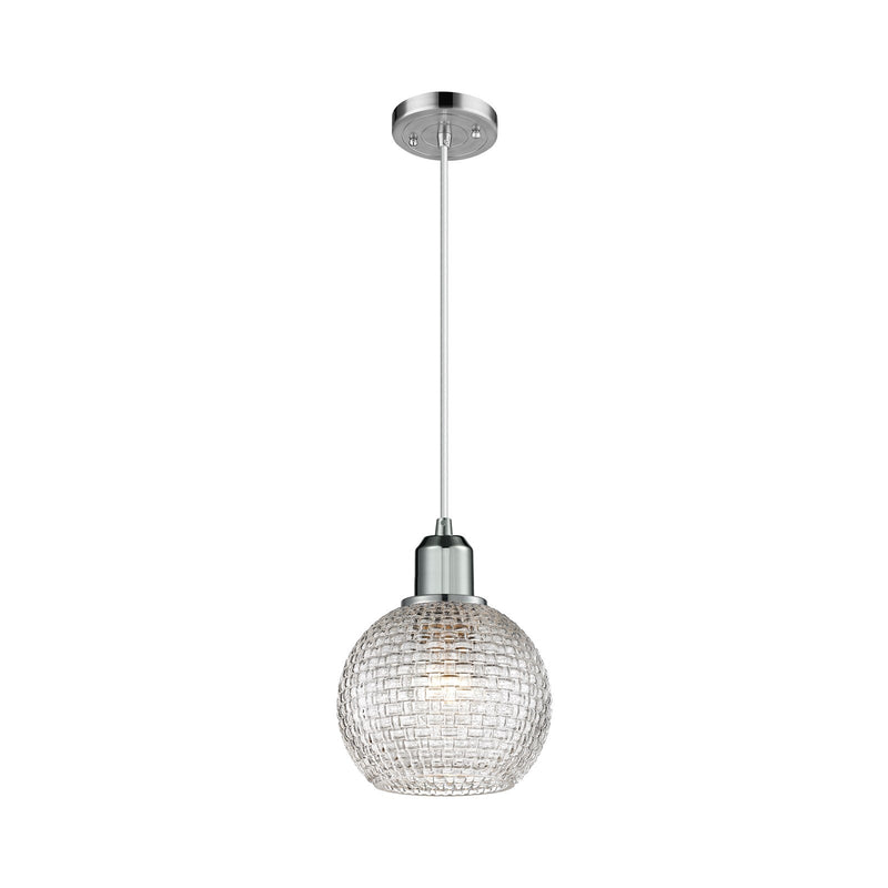 Innovations Athens 6in 1-Light Mini Pendant | Industrial Polished Chrome Steel and Clear Basket Weave Glass | Kitchen Island & | Model 900-1P-PC-G122C-6CL