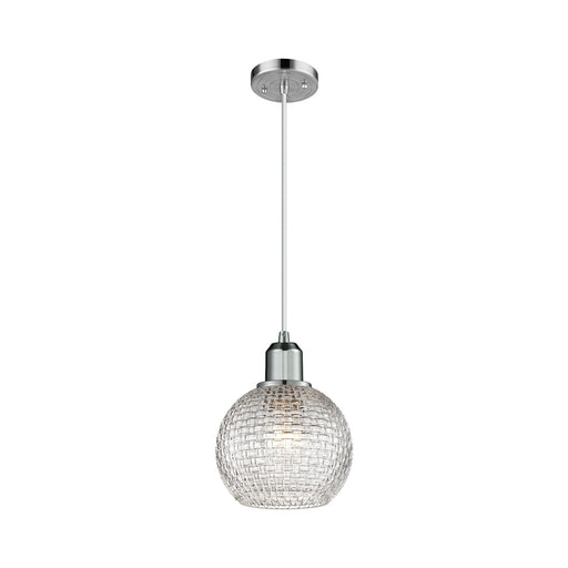 Innovations Athens 6in 1-Light Mini Pendant | Industrial Polished Chrome Steel and Clear Basket Weave Glass | Kitchen Island & | Model 900-1P-PC-G122C-6CL
