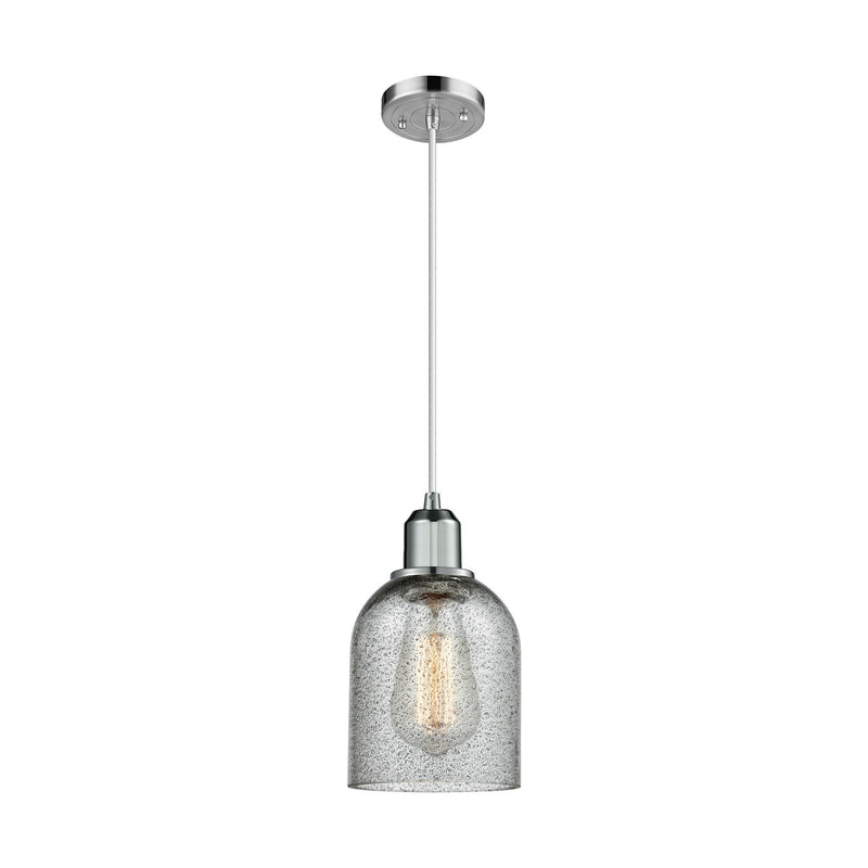 Innovations Caledonia 5in 1-Light Mini Pendant | Industrial Polished Chrome Steel and Charcoal Glass | Kitchen Island & Dining Room | Model 900-1P-PC-G257