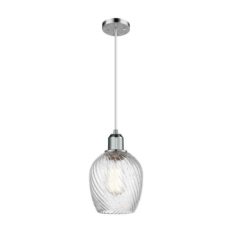 Innovations Salina 6in 1-Light Mini Pendant | Industrial Polished Chrome Steel and Clear Spiral Fluted Glass | Kitchen Island & | Model 900-1P-PC-G292