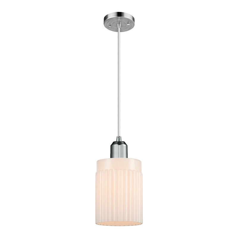 Innovations Hadley 1-Light 4.5in Mini Pendant | Industrial Polished Chrome Steel and Matte White Ribbed Glass | Kitchen Island & | Model 900-1P-PC-G341