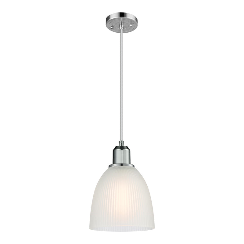 Innovations Castile 6in 1-Light Mini Pendant | Industrial Polished Chrome Steel and White Glass | Kitchen Island & Dining Room | Model 900-1P-PC-G381