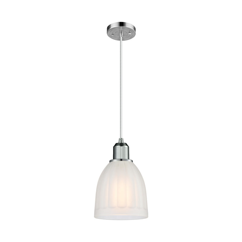 Innovations Brookfield 6in 1-Light Mini Pendant | Industrial Polished Chrome Steel and White Frosted Ribbed Glass | Kitchen Island | Model 900-1P-PC-G441