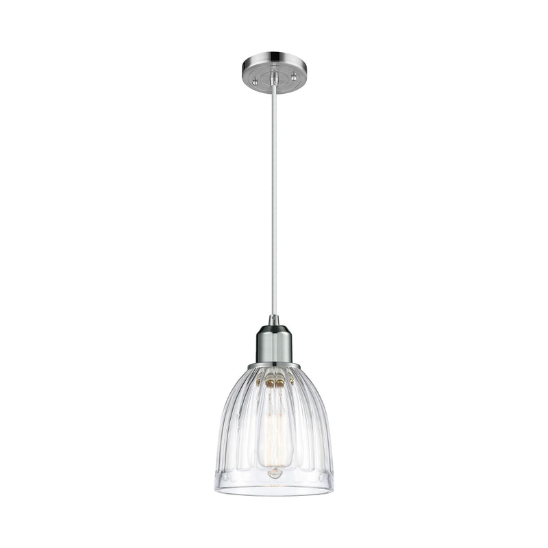 Innovations Brookfield 6in 1-Light Mini Pendant | Industrial Polished Chrome Steel and Clear Ribbed Glass | Kitchen Island & Dining | Model 900-1P-PC-G442