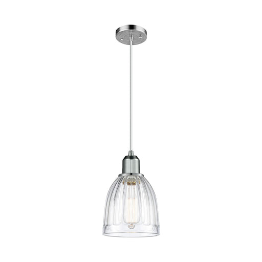 Innovations Brookfield 6in 1-Light Mini Pendant | Industrial Polished Chrome Steel and Clear Ribbed Glass | Kitchen Island & Dining | Model 900-1P-PC-G442