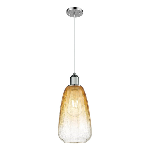 Innovations Brookhaven Almond 6in 1-Light Mini Pendant | Industrial Polished Chrome Steel and Amber Glass | Kitchen Island & | Model 900-1P-PC-G480-6AM