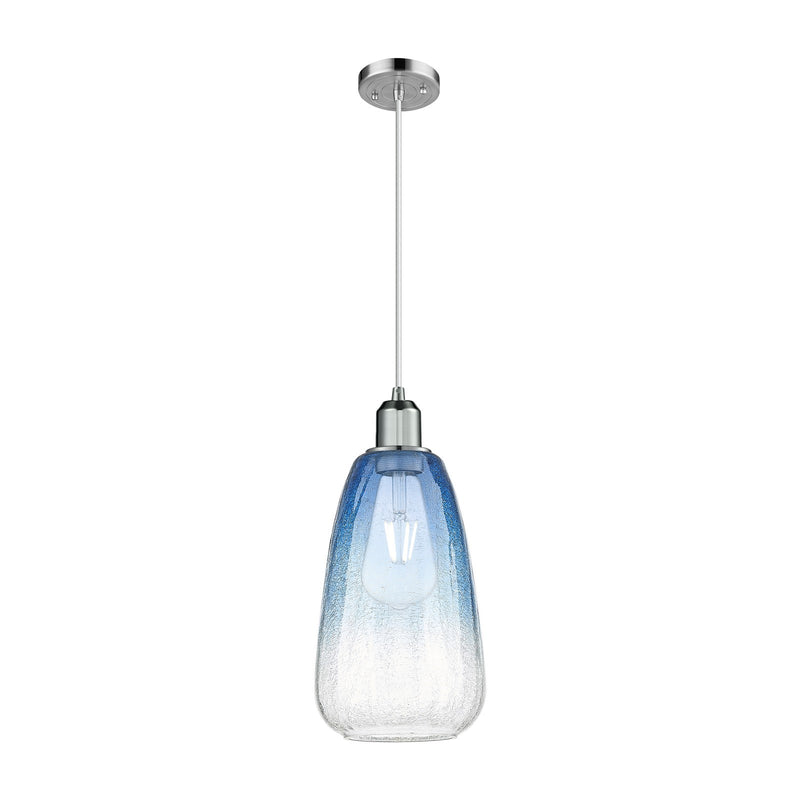 Innovations Brookhaven Almond 6in 1-Light Mini Pendant | Industrial Polished Chrome Steel and Sapphire Blue Glass | Kitchen | Model 900-1P-PC-G480-6SB