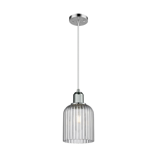 Innovations Bridal Veil 5in 1-Light Mini Pendant | Industrial Polished Chrome and Light Smoke Ribbed Glass | Kitchen Island & | Model 900-1P-PC-G559-5SM