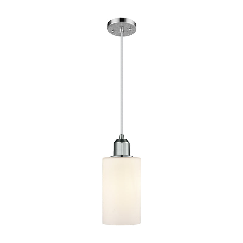 Innovations Clymer 4in 1-Light Mini Pendant | Industrial Polished Chrome Steel and Matte White Glass | Kitchen Island & Dining Room | Model 900-1P-PC-G801