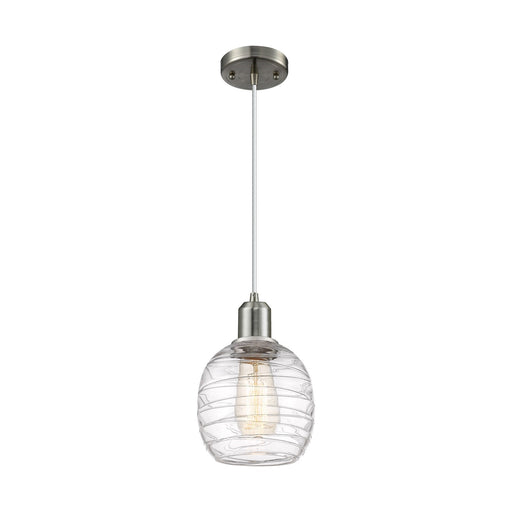 Innovations Belfast 6in 1-Light Mini Pendant | Industrial Brushed Satin Nickel Steel and Deco Swirl Glass | Kitchen Island & | Model 900-1P-SN-G1013