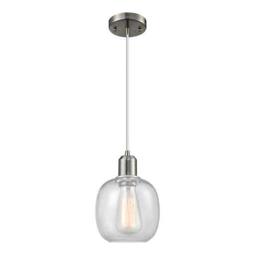 Innovations Belfast 6in 1-Light Mini Pendant | Industrial Brushed Satin Nickel Steel and Seedy Glass | Kitchen Island & Dining Room | Model 900-1P-SN-G104