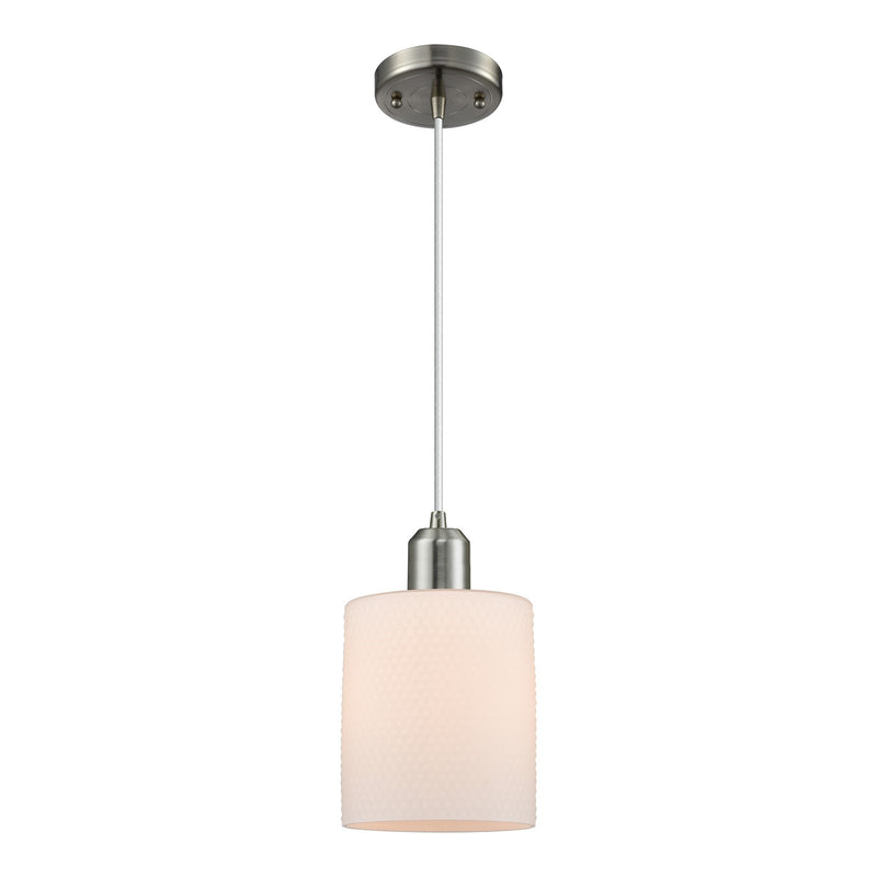 Innovations Cobbleskill 5in 1-Light Mini Pendant | Industrial Brushed Satin Nickel Steel and Matte White Glass | Kitchen Island & | Model 900-1P-SN-G111