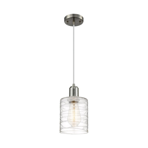 Innovations Cobbleskill 5in 1-Light Mini Pendant | Industrial Brushed Satin Nickel Steel and Deco Swirl Glass | Kitchen Island & | Model 900-1P-SN-G1113