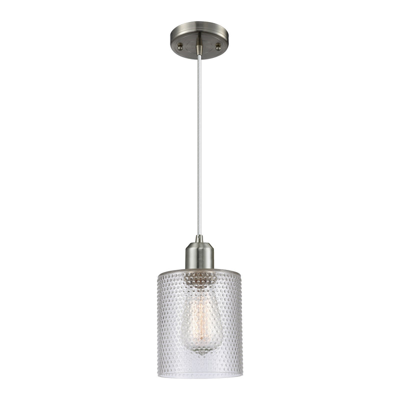 Innovations Cobbleskill 5in 1-Light Mini Pendant | Industrial Brushed Satin Nickel Steel and Clear Cobbleskill Glass | Kitchen | Model 900-1P-SN-G112