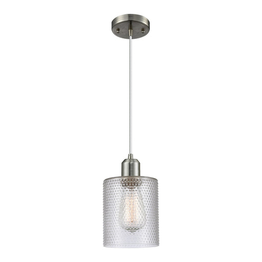 Innovations Cobbleskill 5in 1-Light Mini Pendant | Industrial Brushed Satin Nickel Steel and Clear Cobbleskill Glass | Kitchen | Model 900-1P-SN-G112