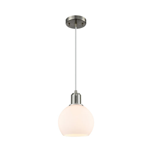 Innovations Athens 6in 1-Light Mini Pendant | Industrial Brushed Satin Nickel and Matte White Glass | Kitchen Island & Dining | Model 900-1P-SN-G121-6