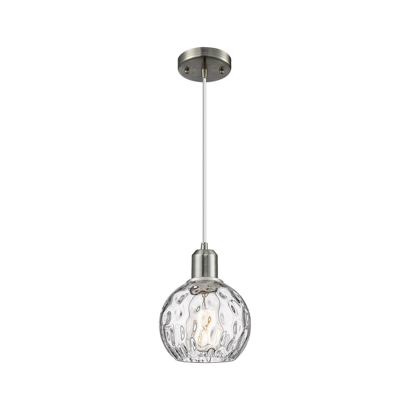 Innovations Athens Water Glass 6in 1-Light Mini Pendant | Industrial Brushed Satin Nickel and Clear Glass | Kitchen Island & | Model 900-1P-SN-G1215-6