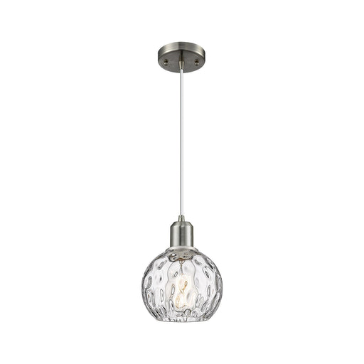 Innovations Athens Water Glass 6in 1-Light Mini Pendant | Industrial Brushed Satin Nickel and Clear Glass | Kitchen Island & | Model 900-1P-SN-G1215-6