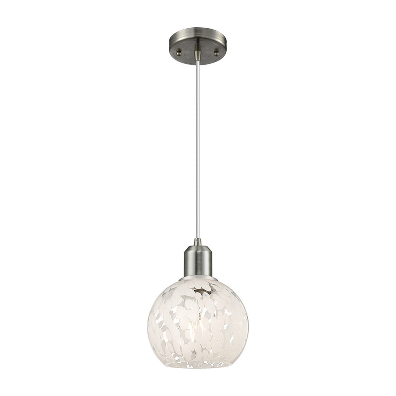 Innovations White Mouchette 6in 1-Light Mini Pendant | Industrial Brushed Satin Nickel Steel and White Glass | Kitchen Island | Model 900-1P-SN-G1216-6WM