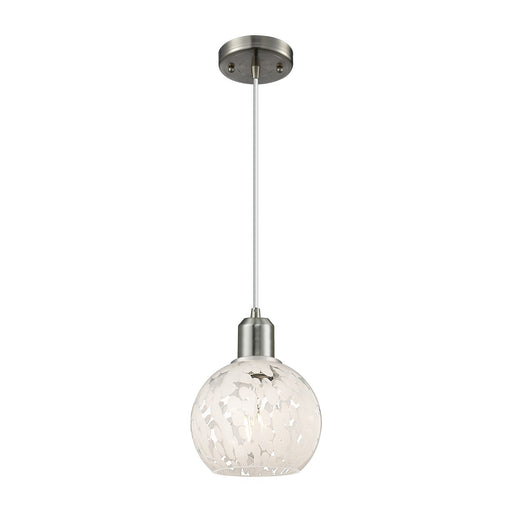 Innovations White Mouchette 6in 1-Light Mini Pendant | Industrial Brushed Satin Nickel Steel and White Glass | Kitchen Island | Model 900-1P-SN-G1216-6WM