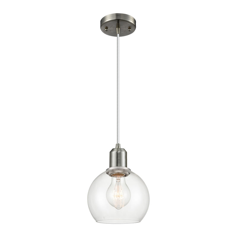 Innovations Athens 6in 1-Light Mini Pendant | Industrial Brushed Satin Nickel and Clear Glass | Kitchen Island & Dining Room | Model 900-1P-SN-G122-6